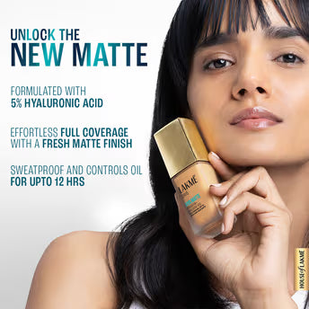 Lakmē 9to5 Hya Matte Foundation + Hyaluronic Acid, 25ml