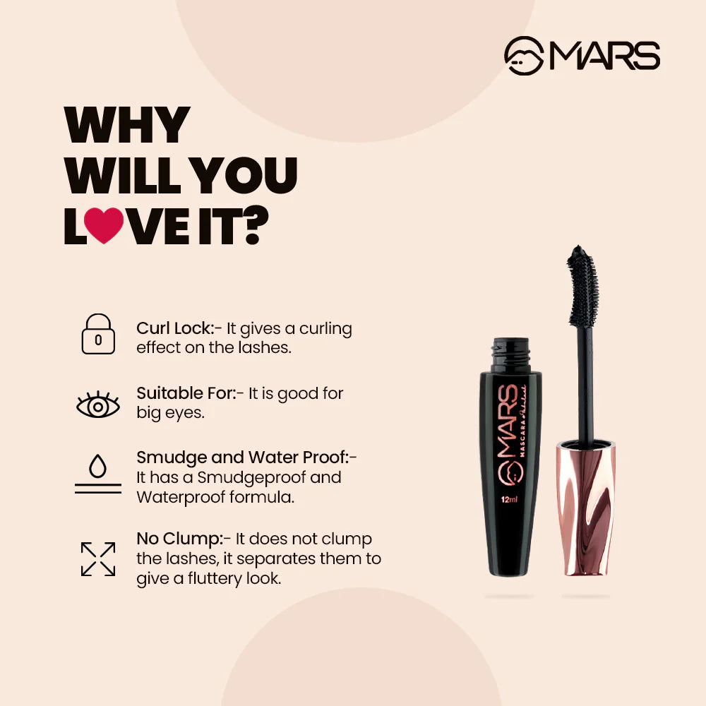 MARS Smudge & Water Proof Mascara | Fabulash Mascara, 12ml