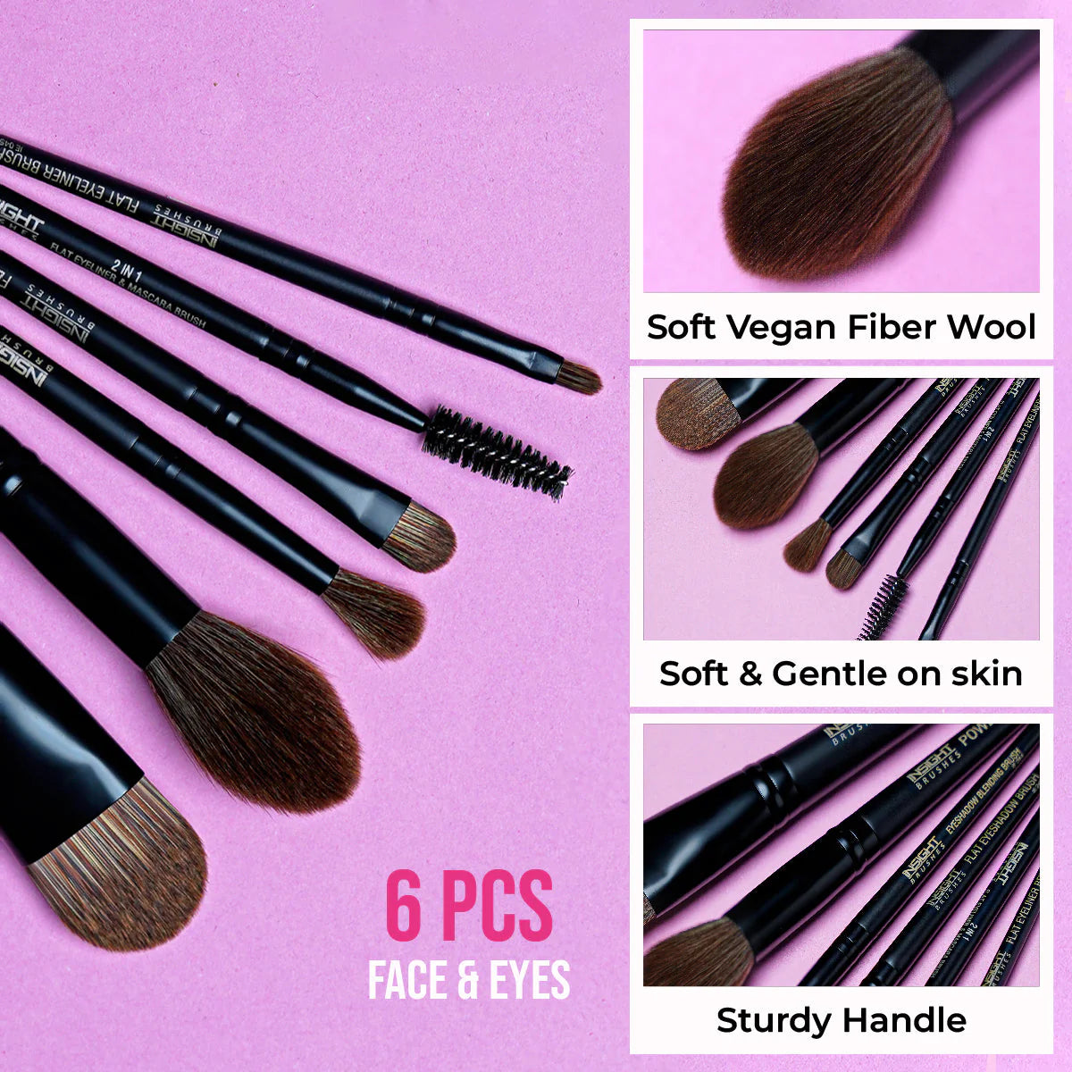 Insight Cosmetics Face & Eyes Perfection Brush Set, 6 Pcs