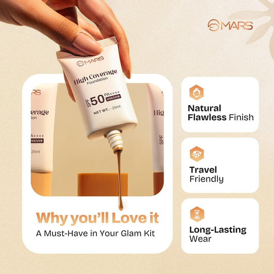 MARS High Coverage Foundation in a Tube | SPF 50PA++++ UVA/UVB, 25ml