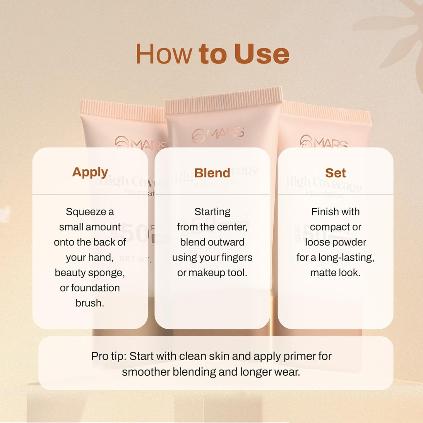 MARS High Coverage Foundation in a Tube | SPF 50PA++++ UVA/UVB, 25ml