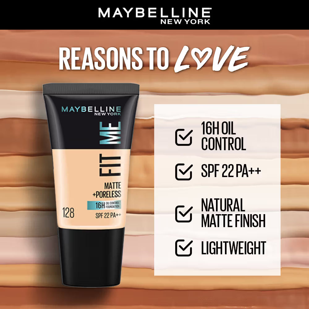Maybelline New York Fit Me Matte + Poreless Foundation With SPF 22 PA ++ , 18ml