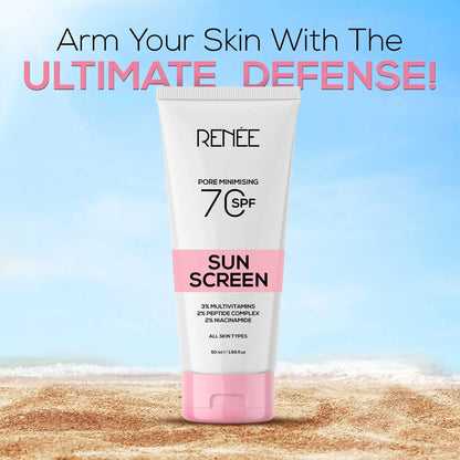RENEE Pore Minimizing Sunscreen SPF 70 With 2% Niacinamide, 2% Peptide Complex & 3% Multivitamins, 50Ml