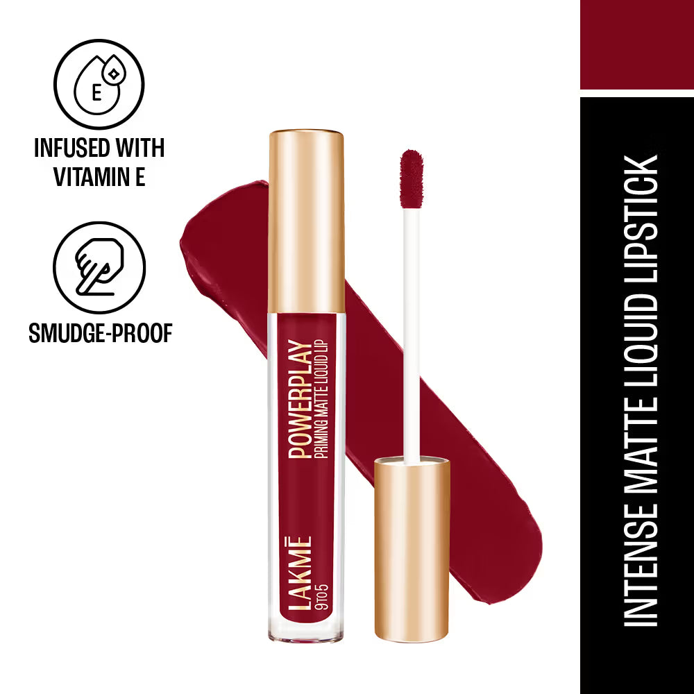 Lakmē 9to5 Powerplay Priming Matte Liquid Lip Color, 4.2ml