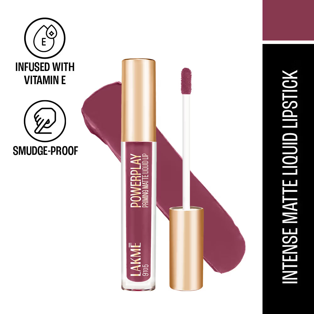 Lakmē 9to5 Powerplay Priming Matte Liquid Lip Color, 4.2ml