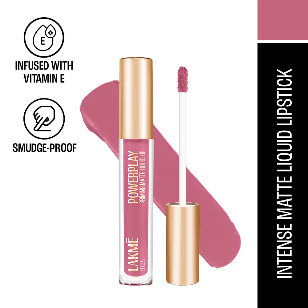 Lakmē 9to5 Powerplay Priming Matte Liquid Lip Color, 4.2ml