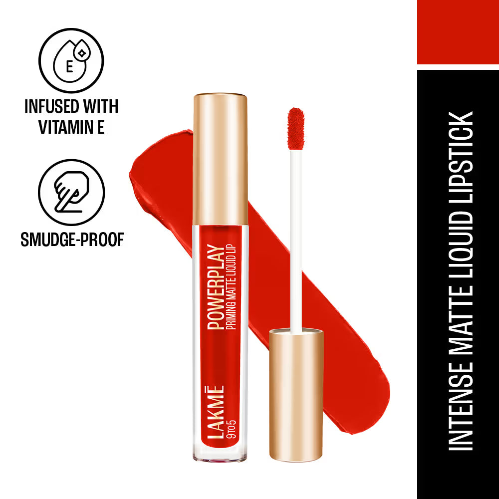 Lakmē 9to5 Powerplay Priming Matte Liquid Lip Color, 4.2ml