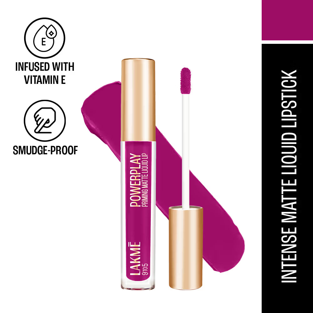 Lakmē 9to5 Powerplay Priming Matte Liquid Lip Color, 4.2ml