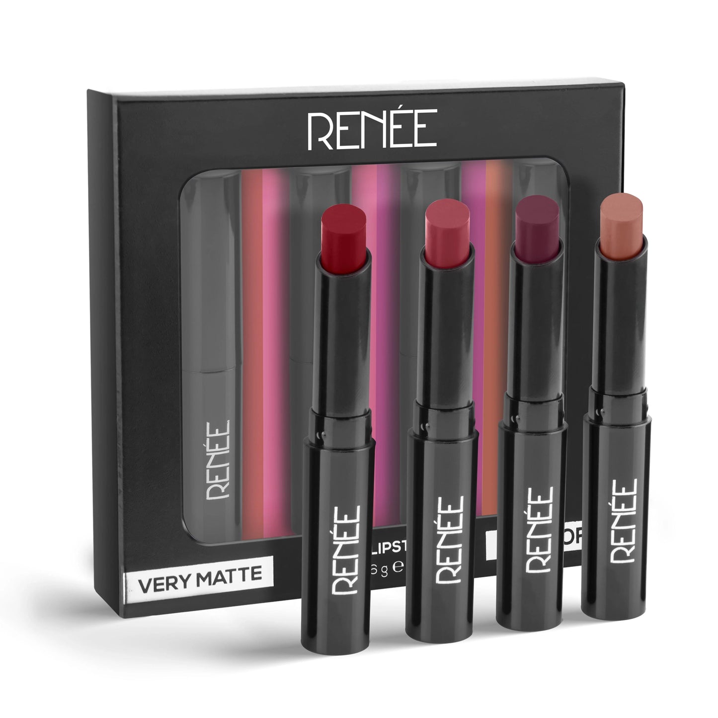 RENEE Very Matte Lipsticks - Long Lasting Weightless Velvety Formula, Pack of 4, 6.4g