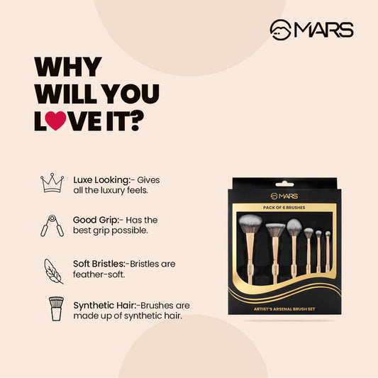 MARS Artist's Arsenal Makeup Brush Set | Pack of 6, 205g