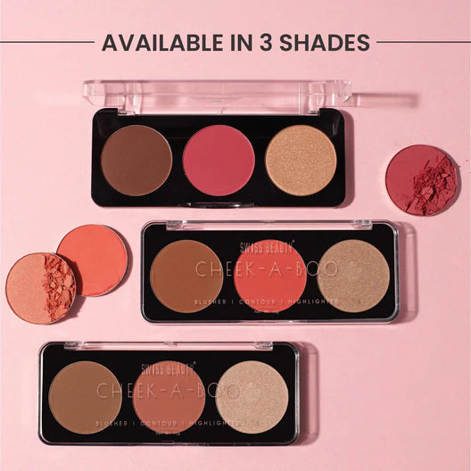 Swiss Beauty Cheek-A-Boo 3-in-1 Face Palette with Blusher , Contour and Highlighter, 8g