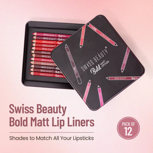 Swiss beauty Bold Matte Lipliner Pack Of 12 Pcs, 19.2g