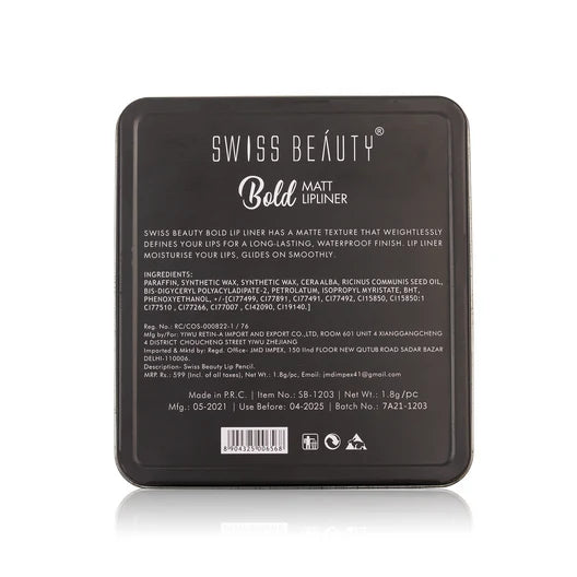 Swiss beauty Bold Matte Lipliner Pack Of 12 Pcs, 19.2g