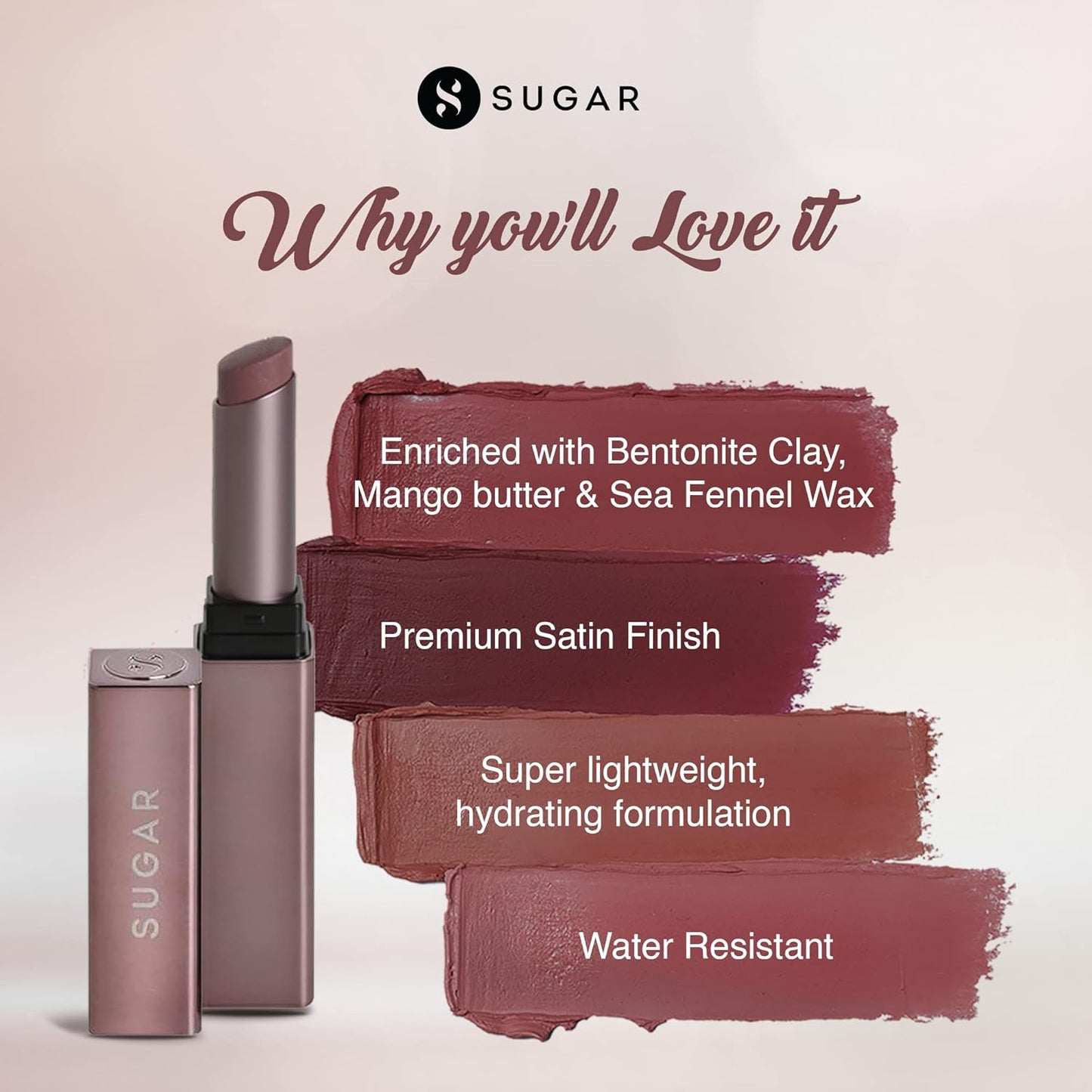 SUGAR Mettle Satin Lipstick, 2.2g