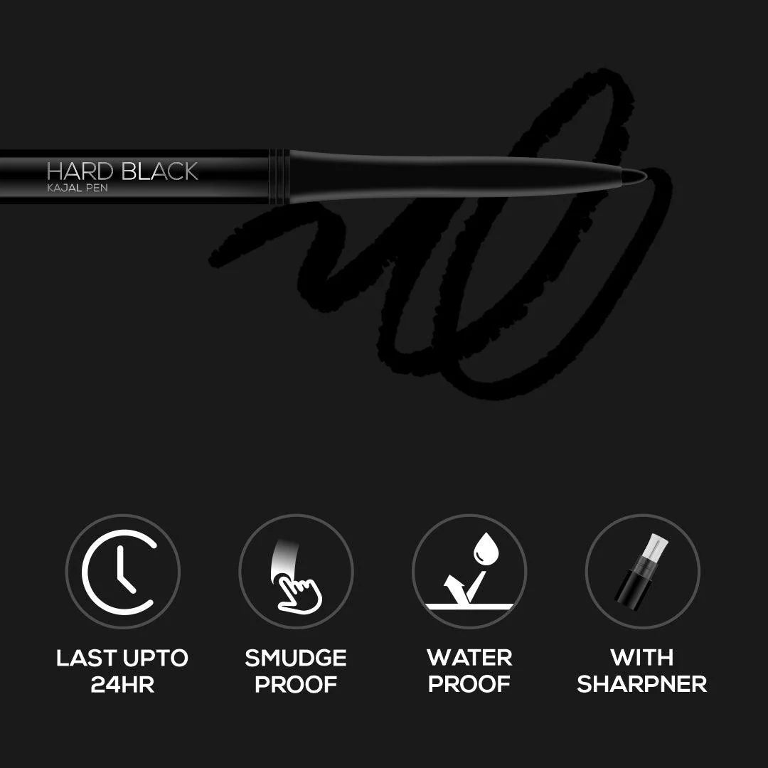 RENEE Hard Black Kajal Pen with Sharpener, 0.35gm