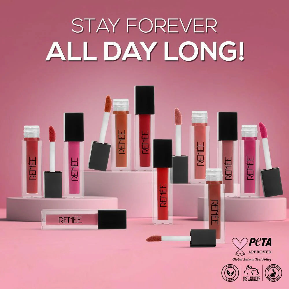 RENEE Stay Forever Matte Liquid Lipsticks Combo of 10, 1ml each
