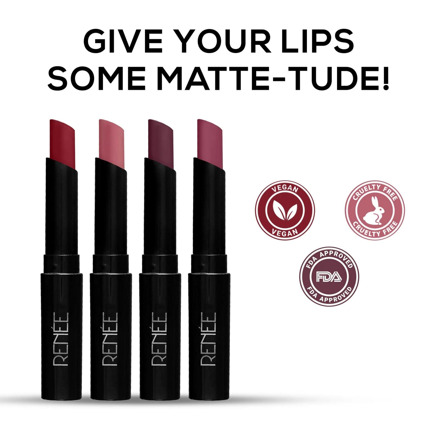 RENEE Very Matte Lipsticks - Long Lasting Weightless Velvety Formula, Pack of 4, 6.4g