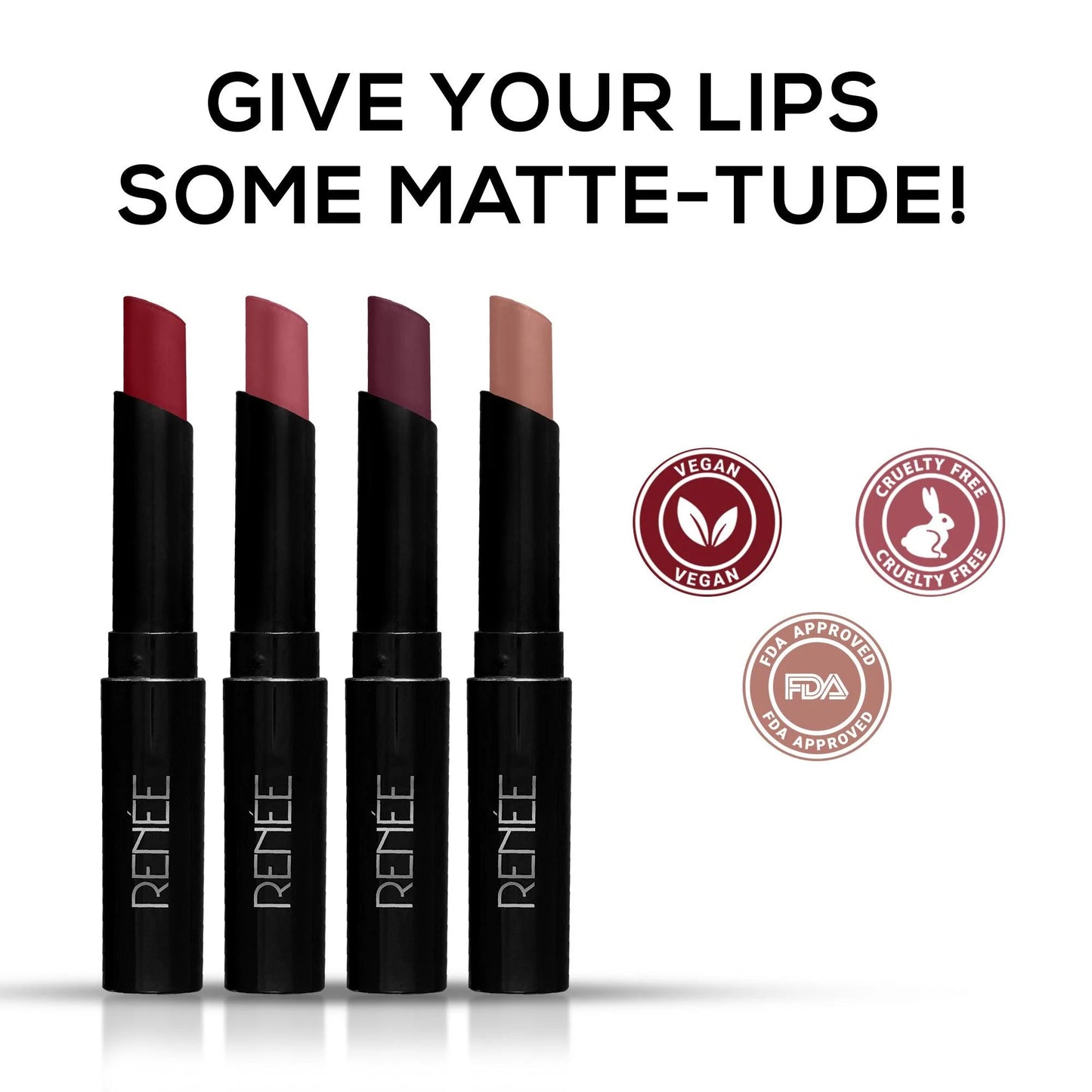 RENEE Very Matte Lipsticks - Long Lasting Weightless Velvety Formula, Pack of 4, 6.4g