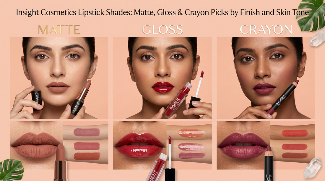 Insight Cosmetics Matte Gloss Crayon Lipstick Shades Swatches by Finish Skin Tone