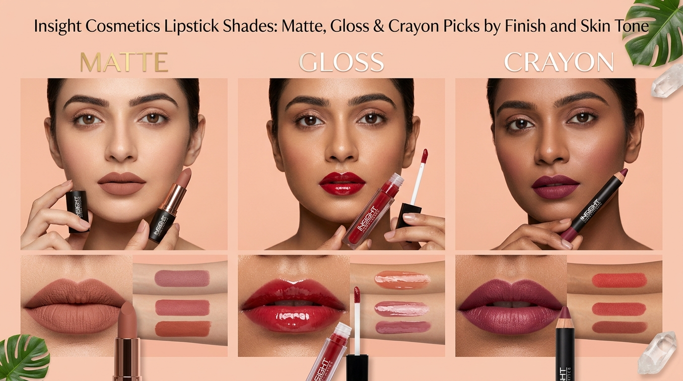 Insight Cosmetics Matte Gloss Crayon Lipstick Shades Swatches by Finish Skin Tone
