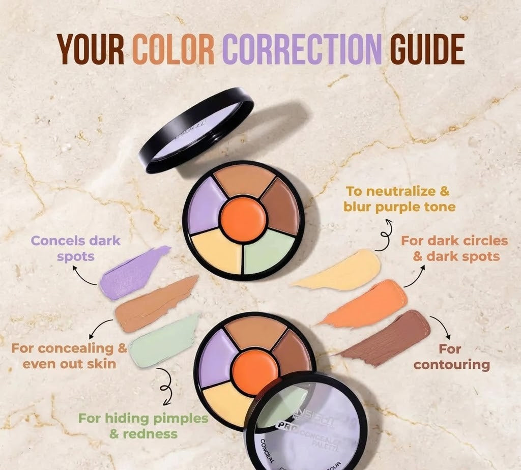 INSIGHT Pro Concealer Palette with color correction guide for dark spots, redness, and contouring