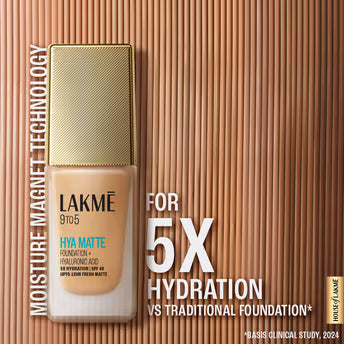 Lakmē 9to5 Hya Matte Foundation + Hyaluronic Acid, 25ml