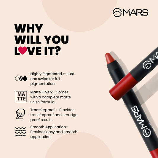 Mars Matte Lip Crayon | Won't Smudge Won't Budge, 3.5g