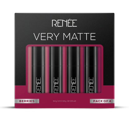 RENEE Very Matte Lipsticks - Long Lasting Weightless Velvety Formula, Pack of 4, 6.4g