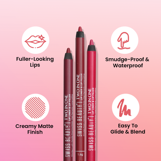 Swiss Beauty Two in One lip liner & Lip Filler, 1.6g
