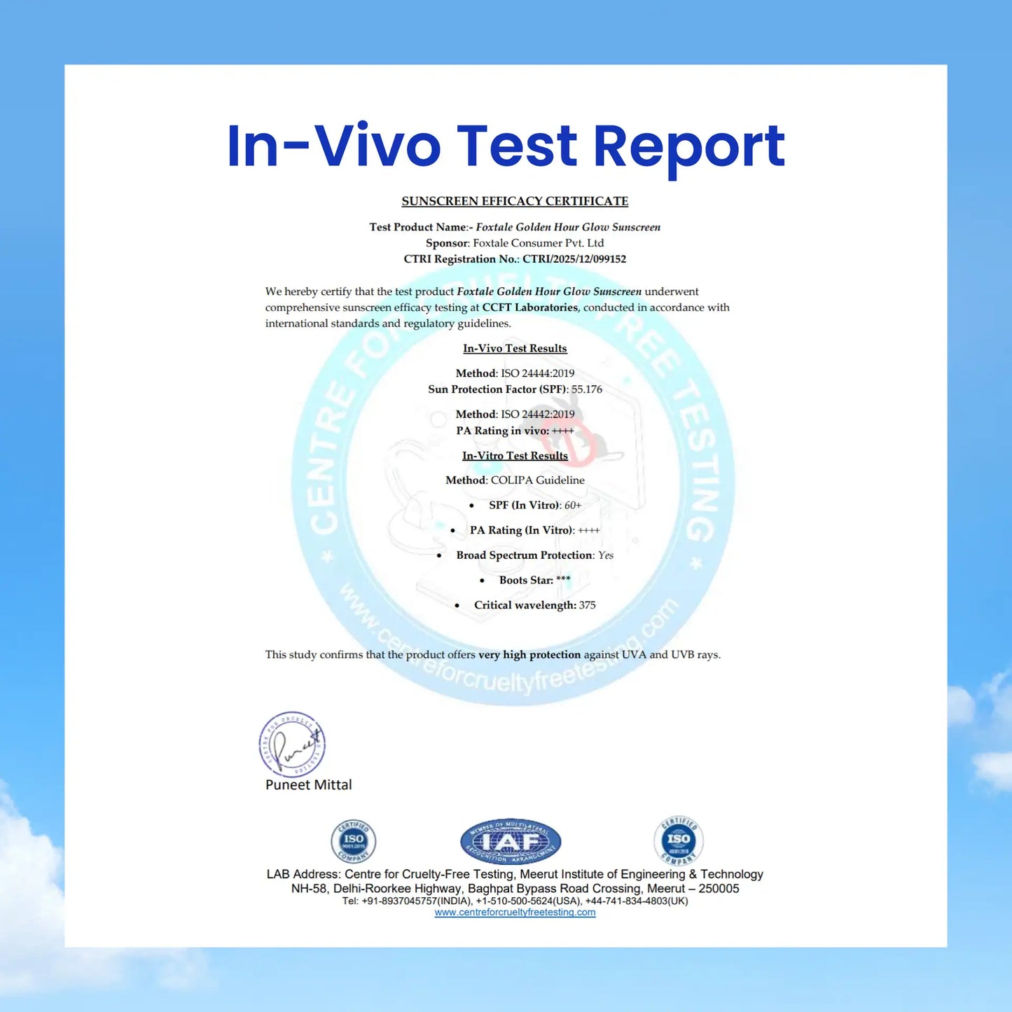 Foxtale Glow sunscreen SPF 50, In-Vivo Tested with PA++++