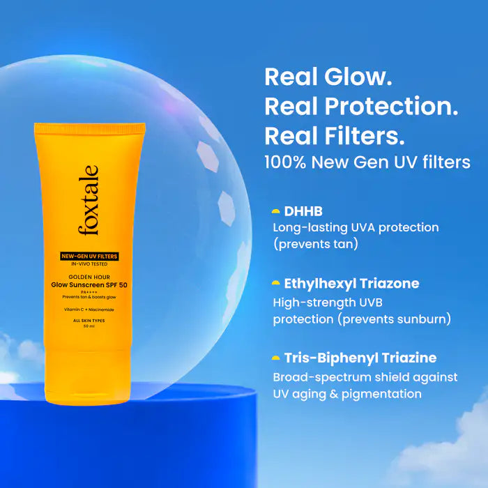 Foxtale Glow sunscreen SPF 50, In-Vivo Tested with PA++++