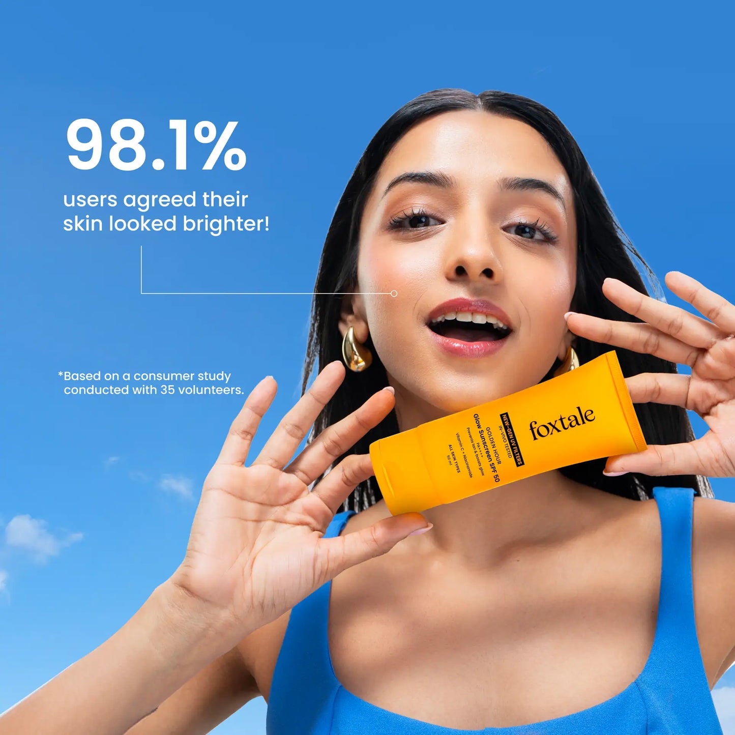 Foxtale Glow sunscreen SPF 50, In-Vivo Tested with PA++++