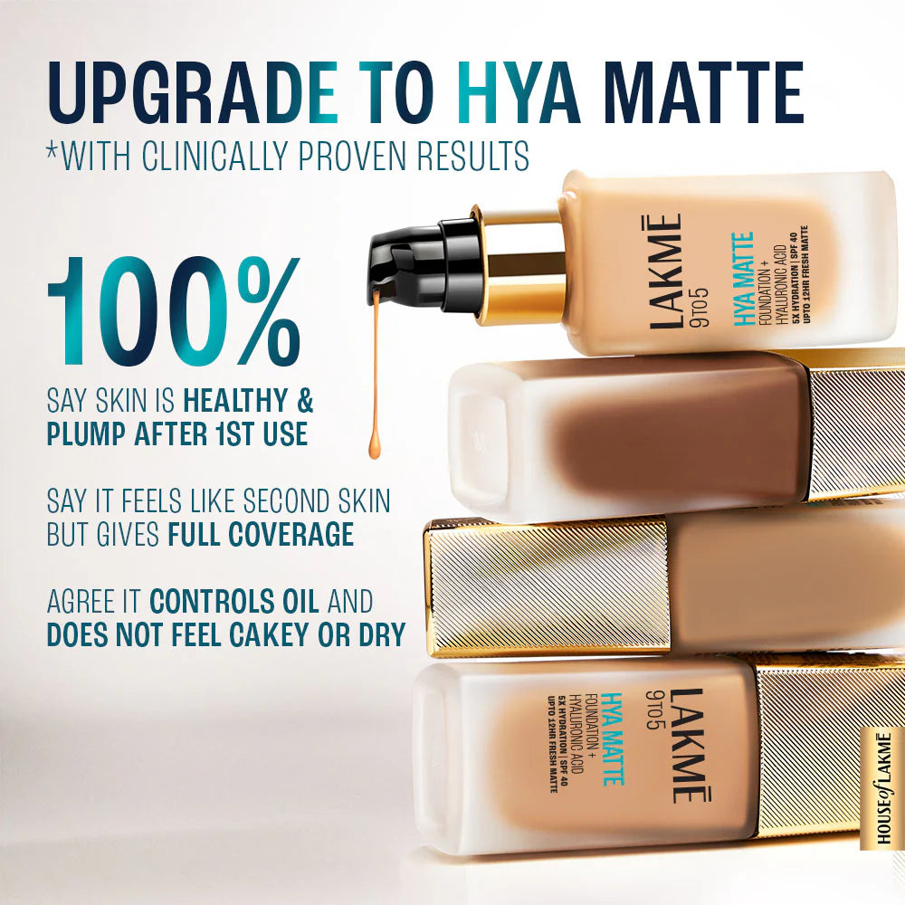 Lakmē 9to5 Hya Matte Foundation + Hyaluronic Acid, 25ml