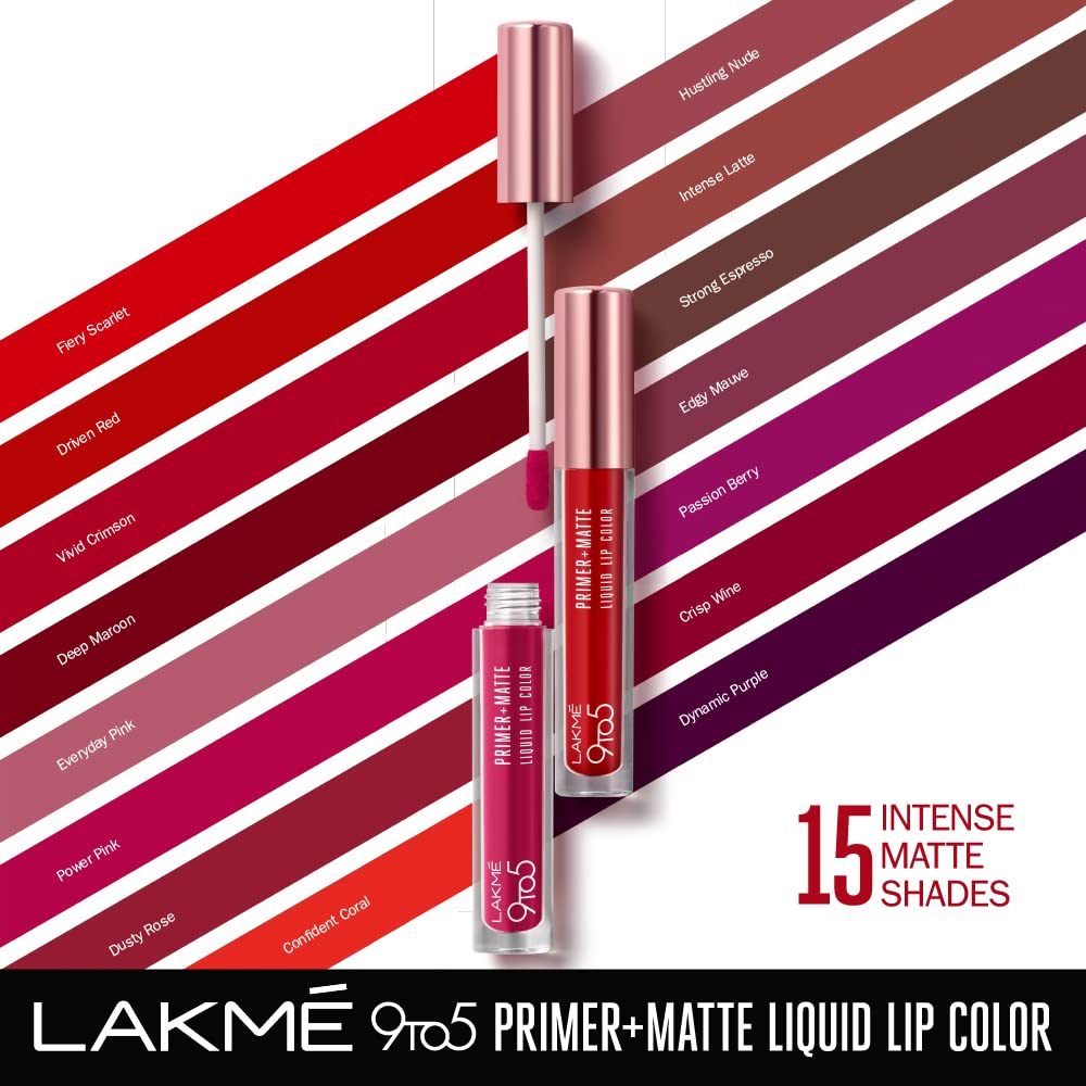 Lakmē 9to5 Powerplay Priming Matte Liquid Lip Color, 4.2ml