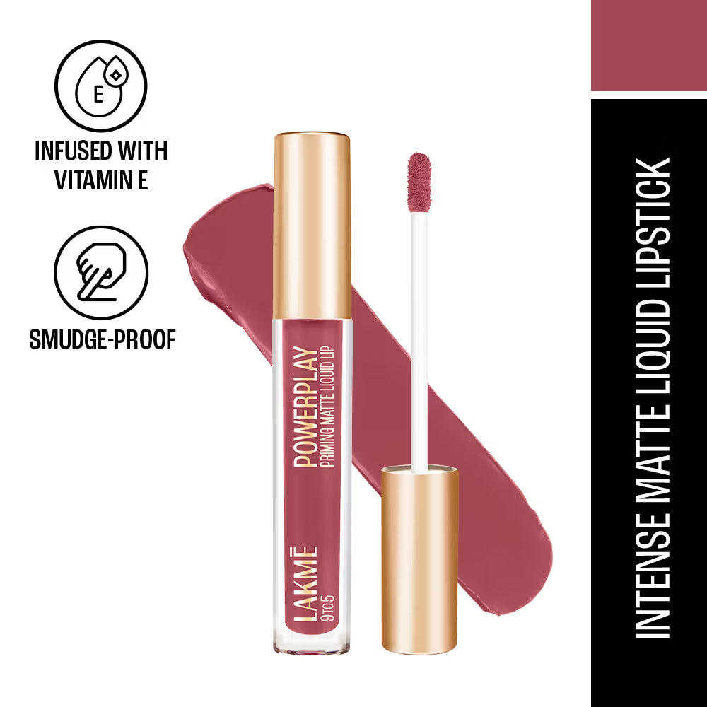 Lakmē 9to5 Powerplay Priming Matte Liquid Lip Color, 4.2ml