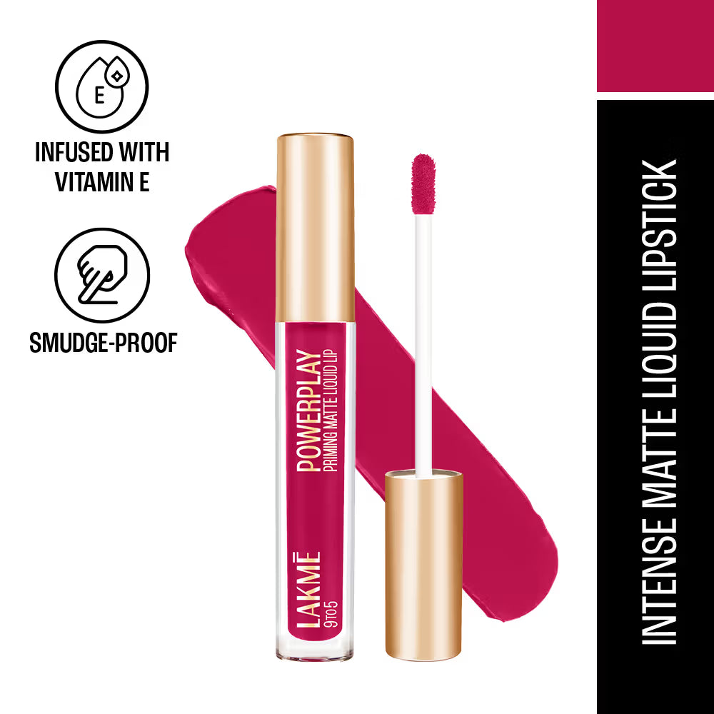 Lakmē 9to5 Powerplay Priming Matte Liquid Lip Color, 4.2ml
