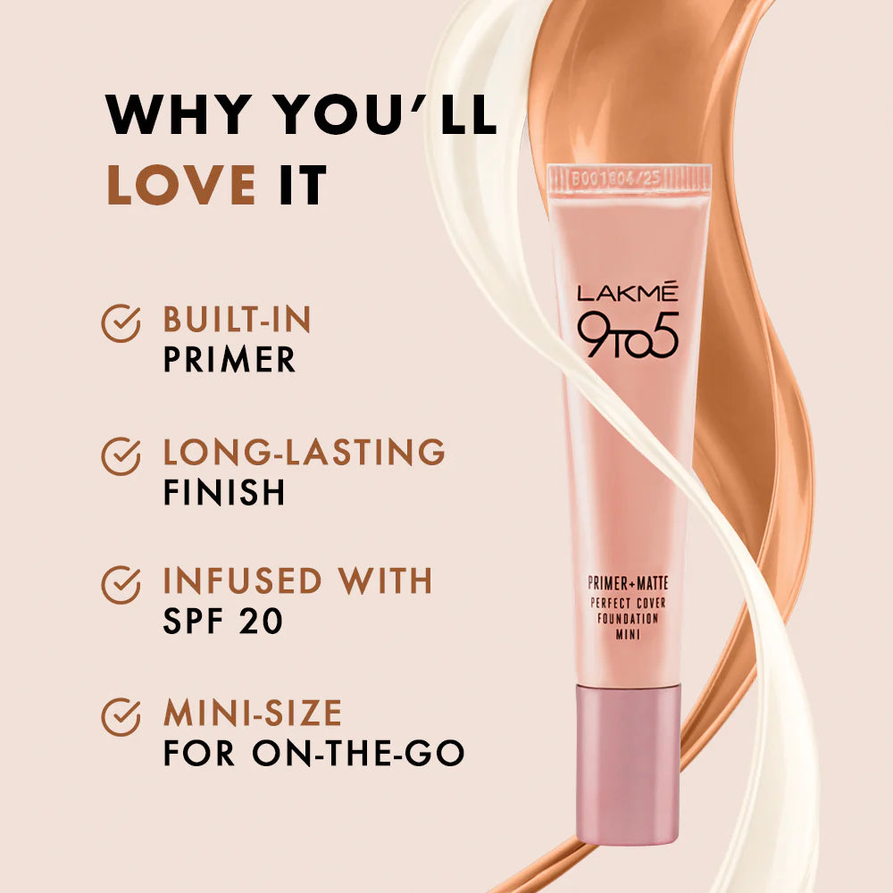 Lakmē 9 to 5 Primer + Matte Perfect Cover Foundation Mini, 15ml