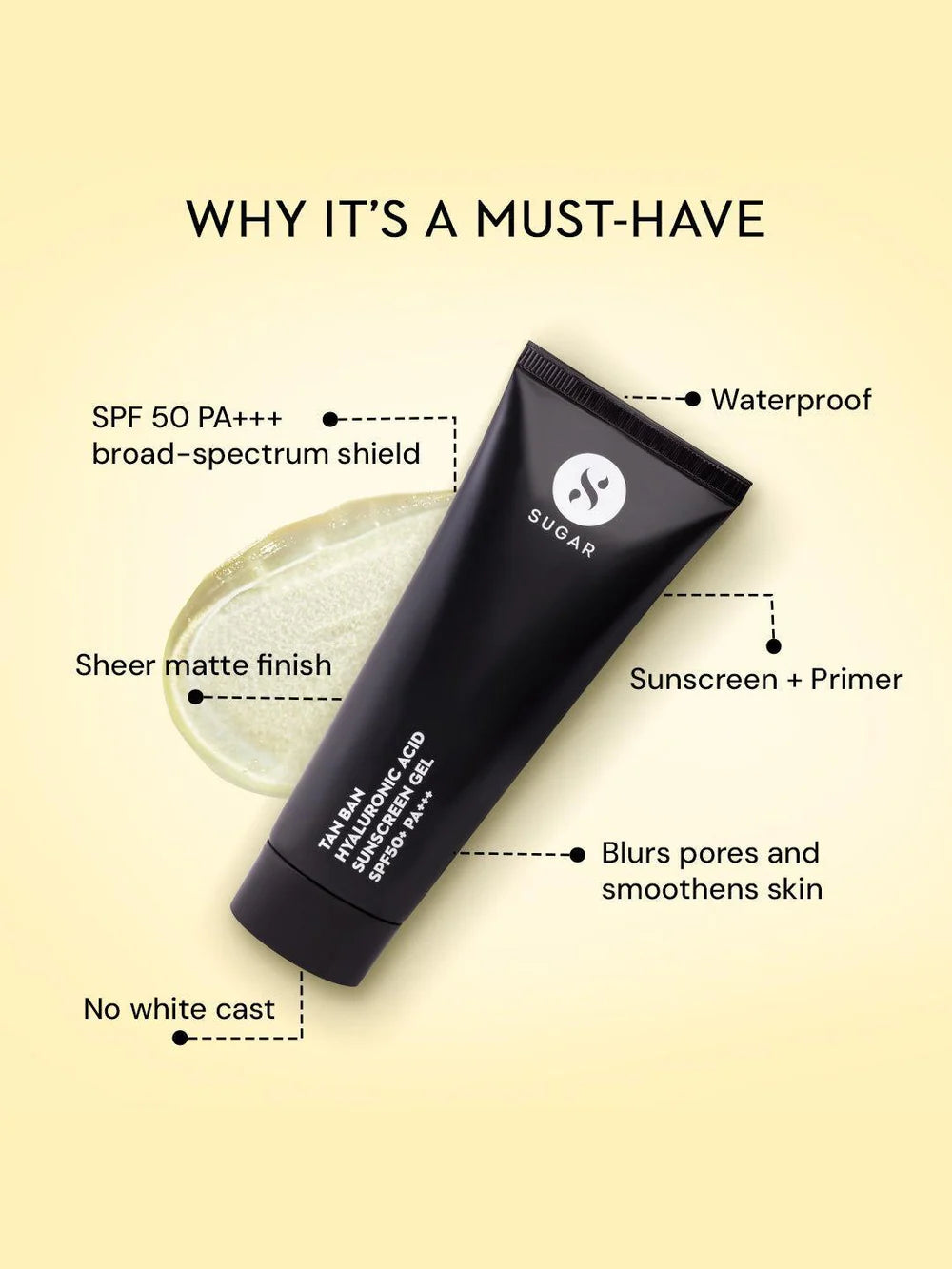 SUGAR Tan Ban Hyaluronic Acid Sunscreen Gel with SPF 50+ PA+++, 50ml