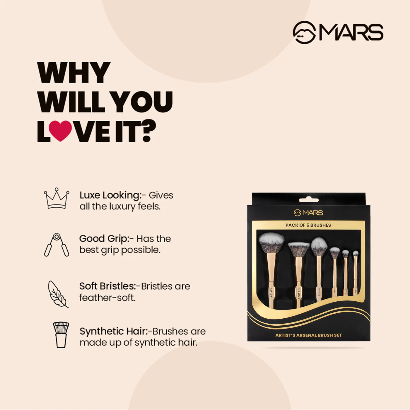 Mars Artist's Arsenal Makeup Brush Set | Pack of 6, 205g