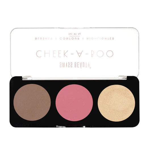 Swiss Beauty Cheek-A-Boo 3-in-1 Face Palette with Blusher , Contour and Highlighter, 8g