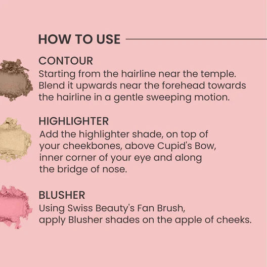 Swiss Beauty Cheek-A-Boo 3-in-1 Face Palette with Blusher , Contour and Highlighter, 8g