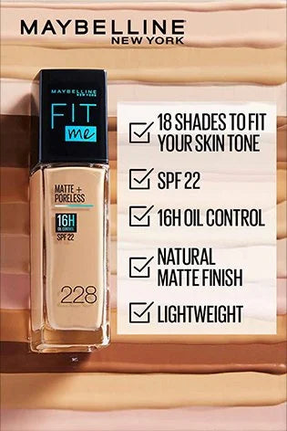 Maybelline New York Fit Me Matte+Poreless Liquid Foundation, 30ml