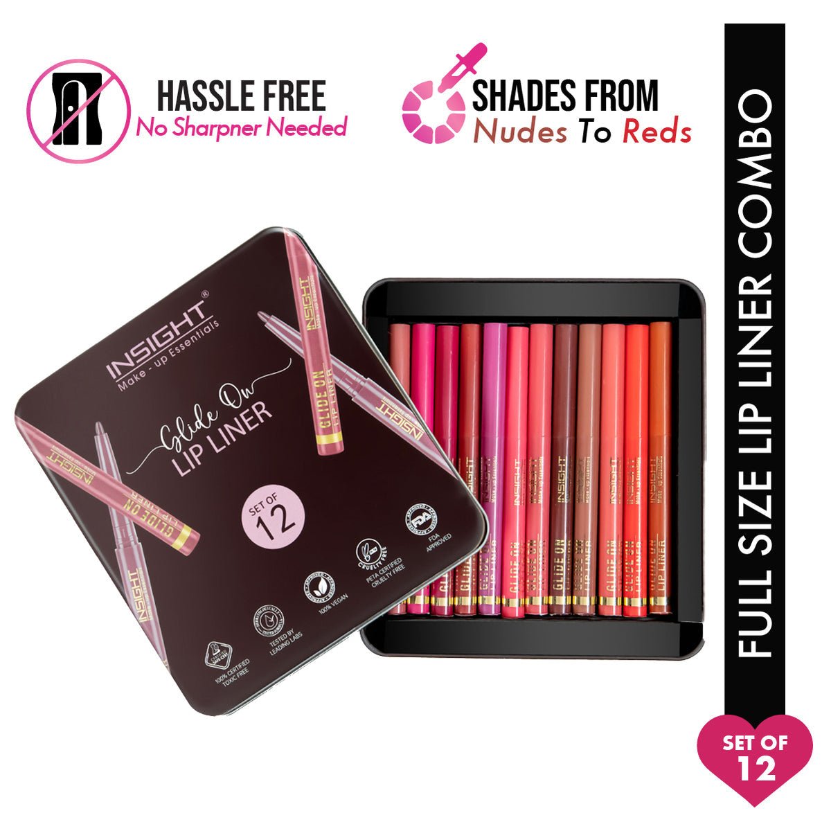 Insight Cosmetics Glide On Lip Liner (set of 12), 3.6g